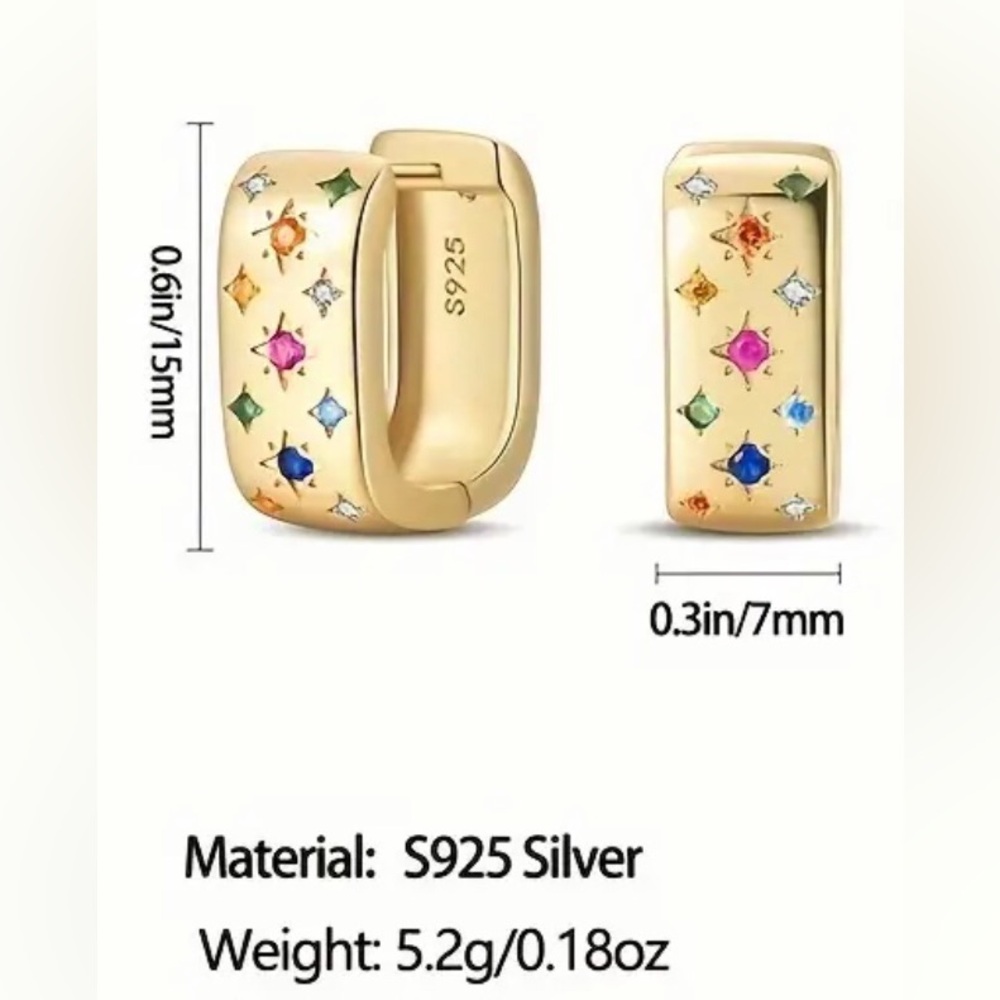 Gold S925 Silver Celestial Star Pattern Huggie Ho… - image 2